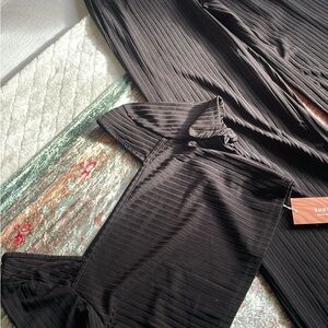 SHEIN|Black|Ribbed 2pc wide leg pant and crop top set|Large|NWT